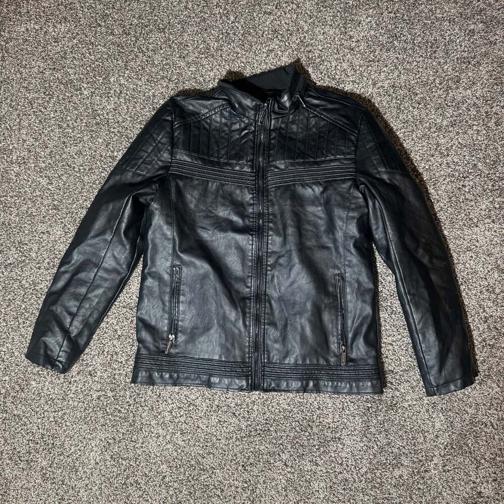 American Breed Faux Leather Jacket Size M Black Moto Fur Lined - Picture 1 of 7